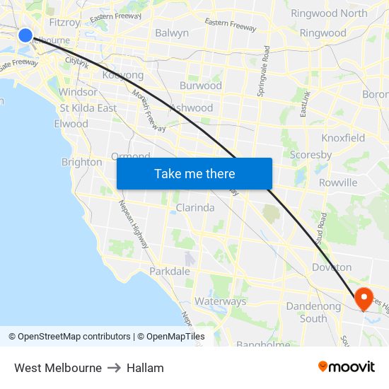 West Melbourne to Hallam map