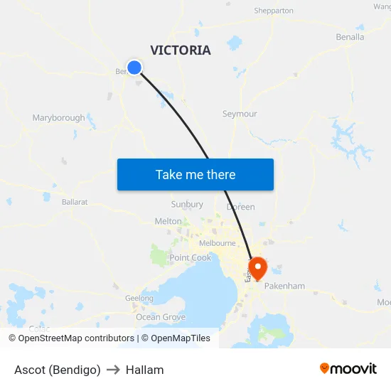 Ascot (Bendigo) to Hallam map