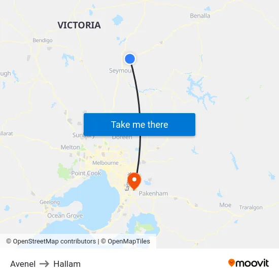 Avenel to Hallam map