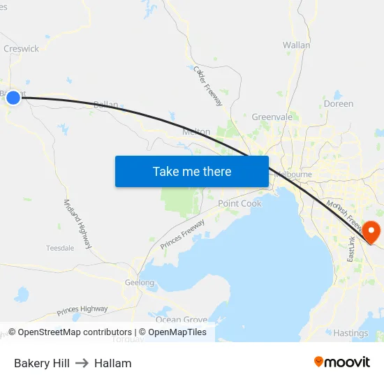 Bakery Hill to Hallam map