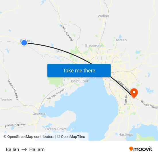 Ballan to Hallam map