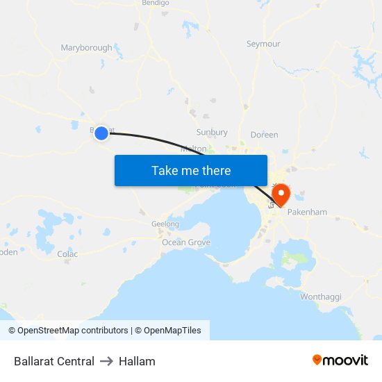 Ballarat Central to Hallam map