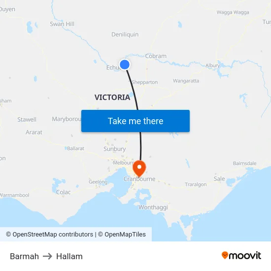 Barmah to Hallam map