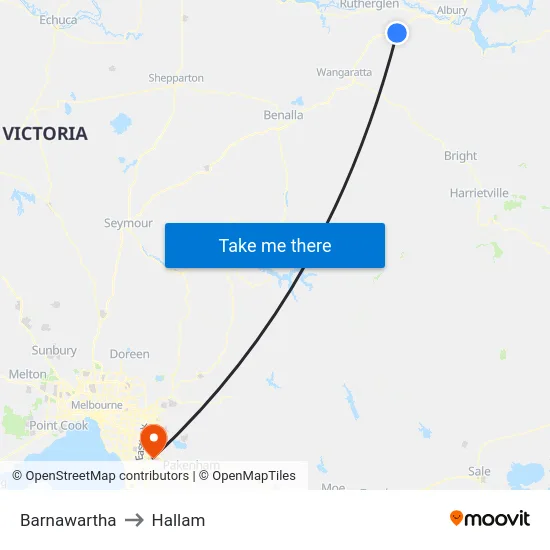 Barnawartha to Hallam map