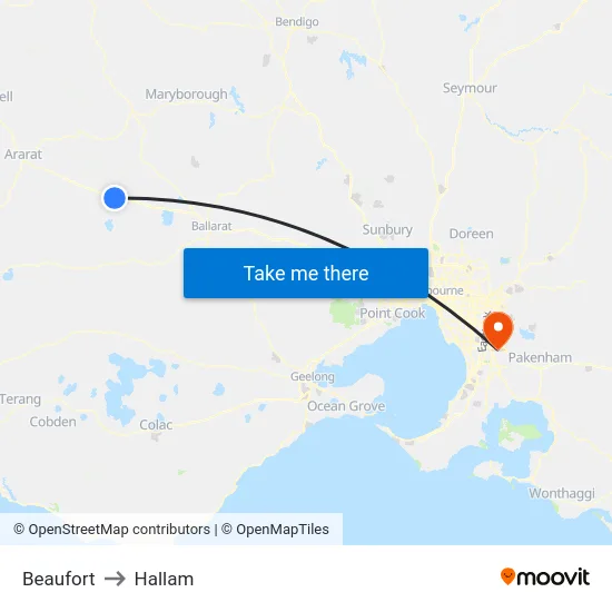 Beaufort to Hallam map