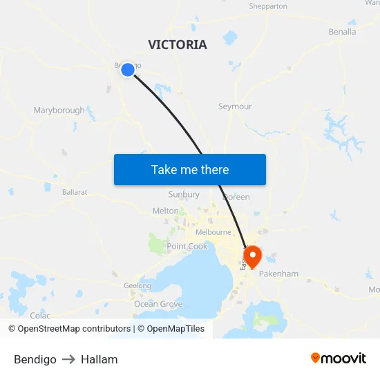 Bendigo to Hallam map