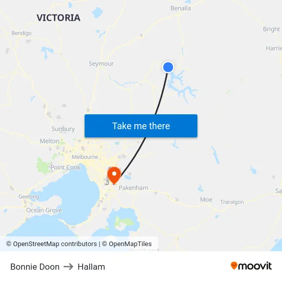 Bonnie Doon to Hallam map