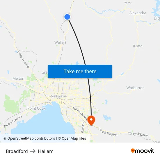 Broadford to Hallam map
