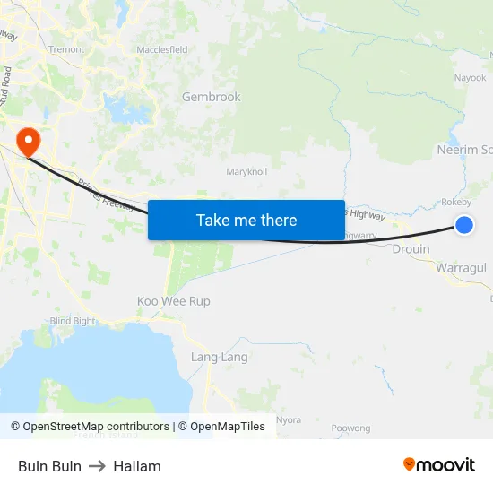 Buln Buln to Hallam map