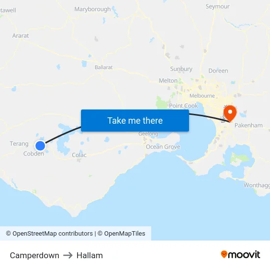 Camperdown to Hallam map