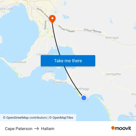 Cape Paterson to Hallam map