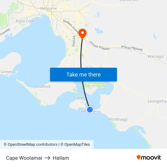 Cape Woolamai to Hallam map