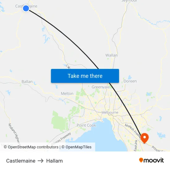 Castlemaine to Hallam map