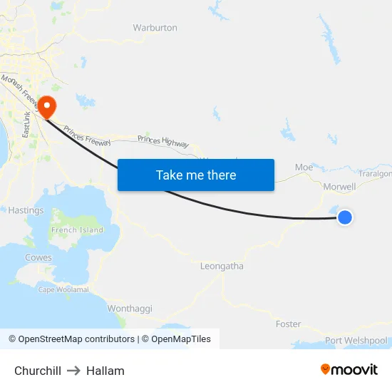 Churchill to Hallam map