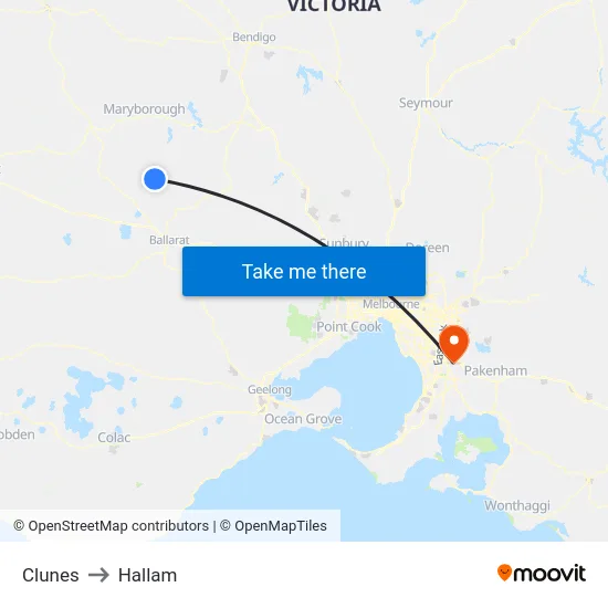 Clunes to Hallam map