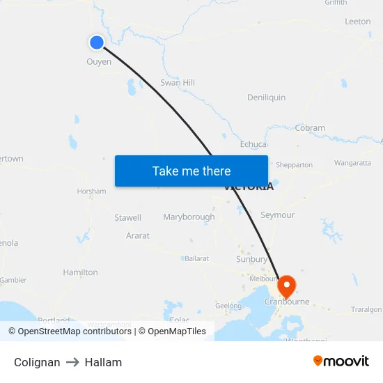 Colignan to Hallam map