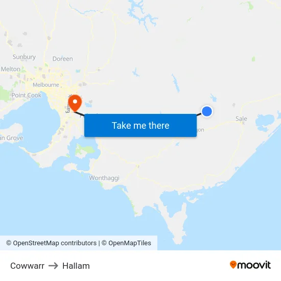 Cowwarr to Hallam map