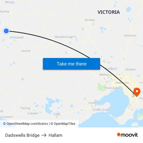 Dadswells Bridge to Hallam map