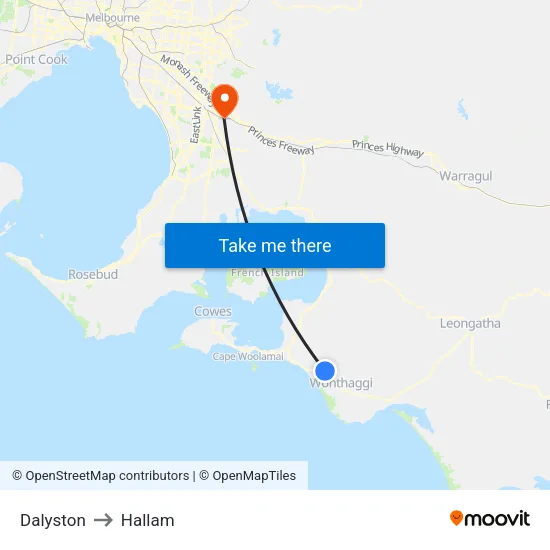 Dalyston to Hallam map
