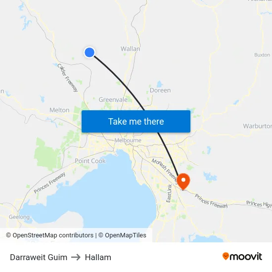 Darraweit Guim to Hallam map