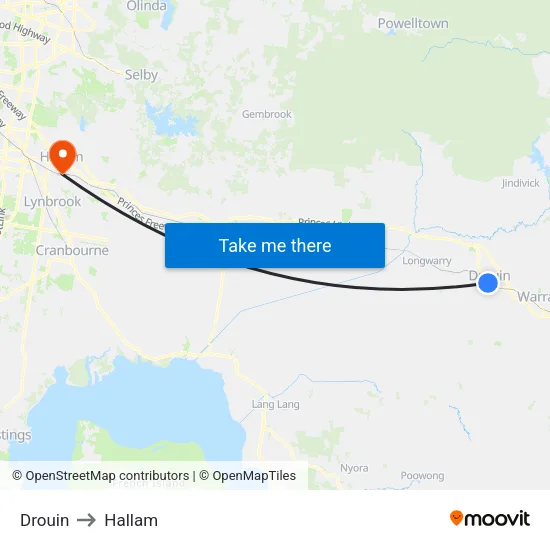 Drouin to Hallam map