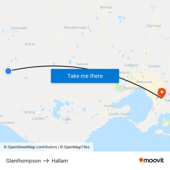 Glenthompson to Hallam map