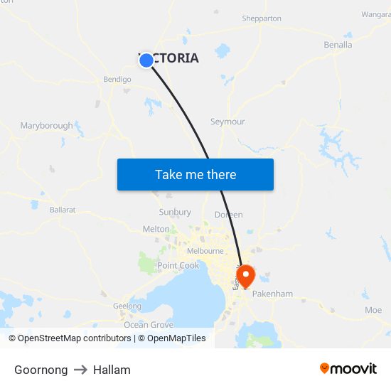 Goornong to Hallam map