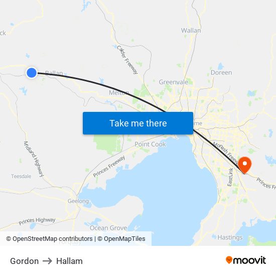 Gordon to Hallam map