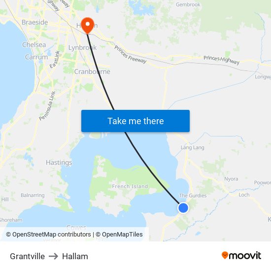 Grantville to Hallam map