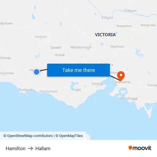 Hamilton to Hallam map