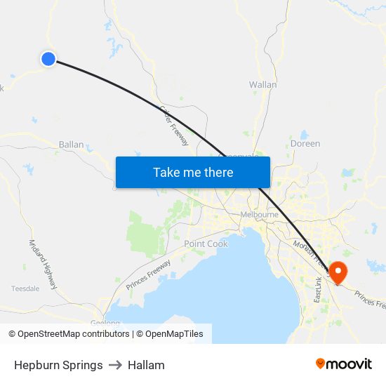 Hepburn Springs to Hallam map