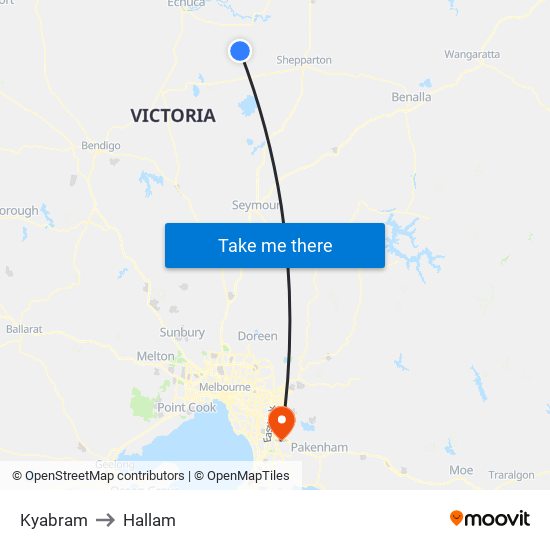 Kyabram to Hallam map