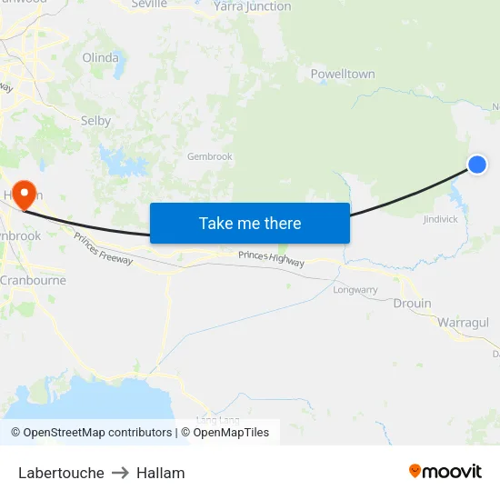 Labertouche to Hallam map