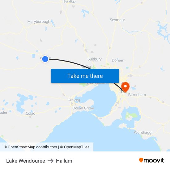Lake Wendouree to Hallam map