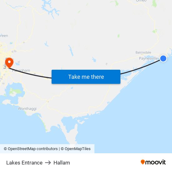 Lakes Entrance to Hallam map