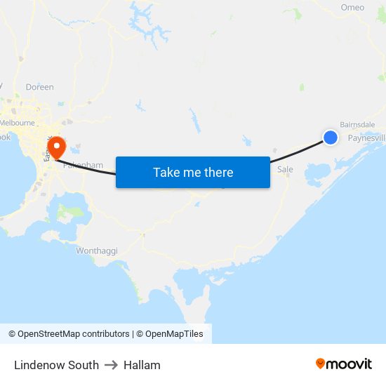Lindenow South to Hallam map