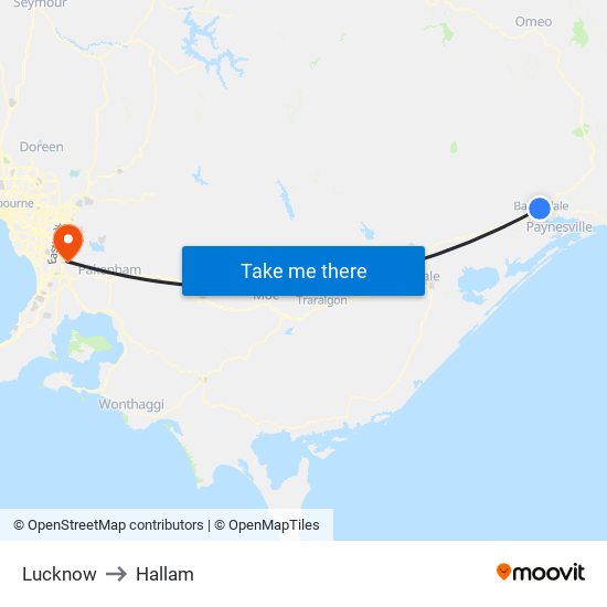 Lucknow to Hallam map