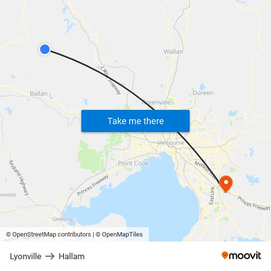 Lyonville to Hallam map