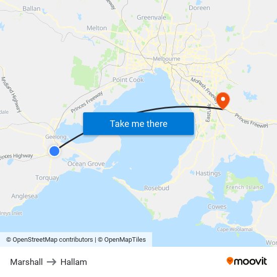 Marshall to Hallam map