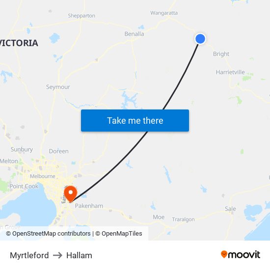 Myrtleford to Hallam map