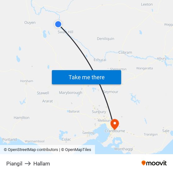 Piangil to Hallam map