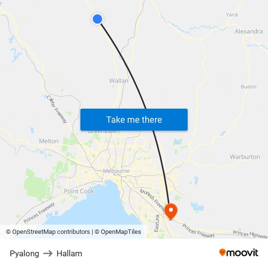 Pyalong to Hallam map