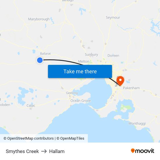 Smythes Creek to Hallam map