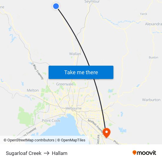 Sugarloaf Creek to Hallam map