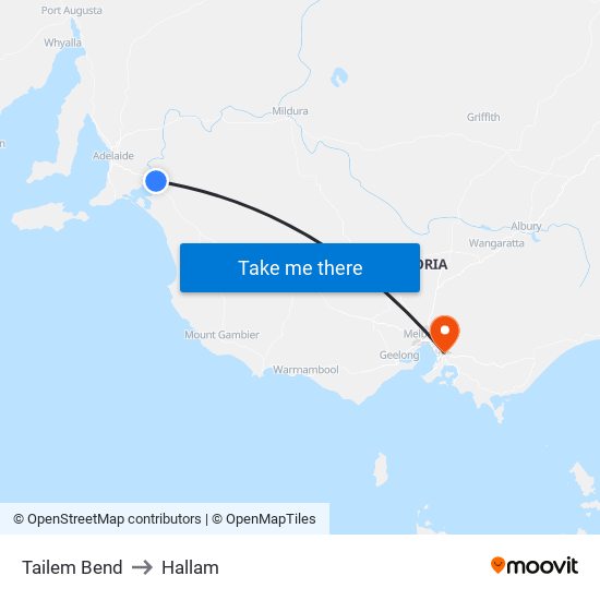 Tailem Bend to Hallam map