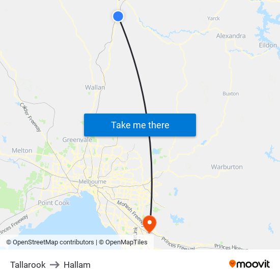 Tallarook to Hallam map