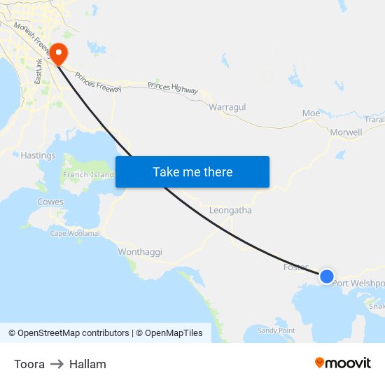 Toora to Hallam map