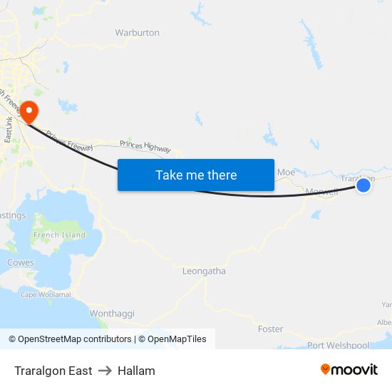 Traralgon East to Hallam map