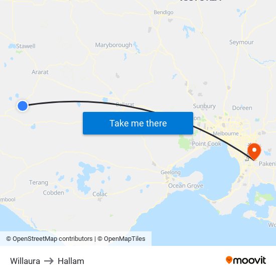 Willaura to Hallam map