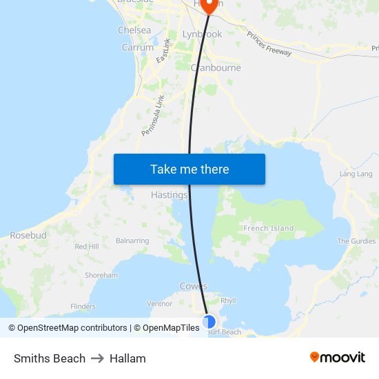 Smiths Beach to Hallam map